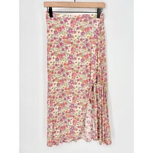 Rewind Cottagecore Prairiecore Floral Front Split Hem Midi Skirt Size M